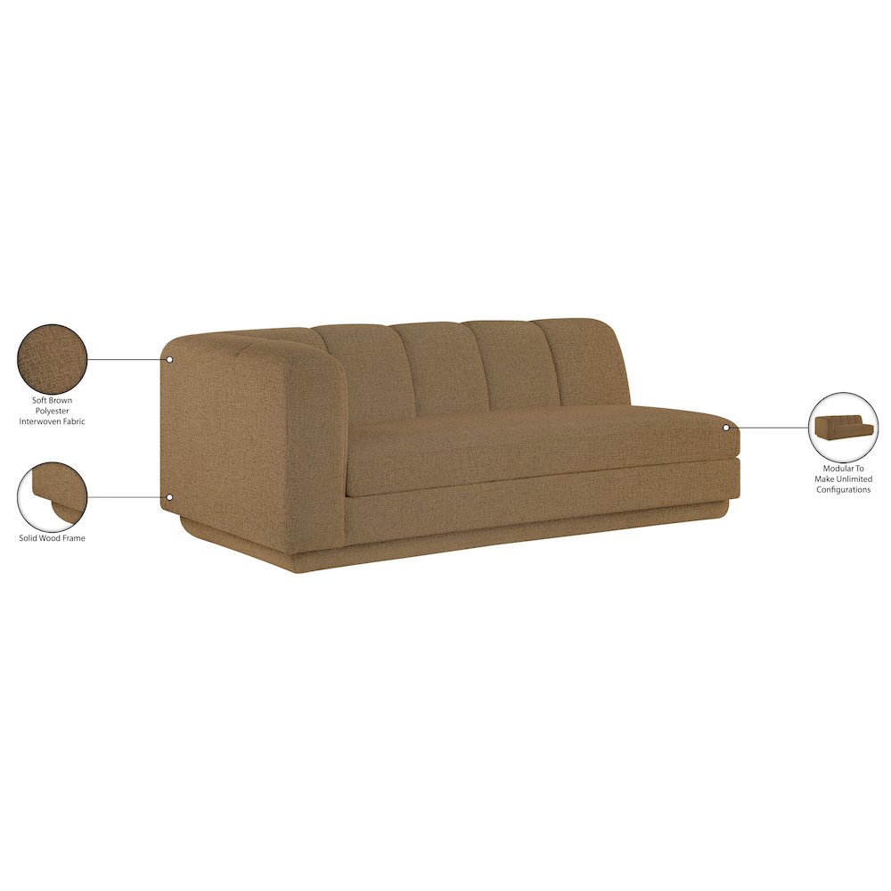Modari 76.75" Brown Fabric Upholstered Left Arm Sofa. Picture 8