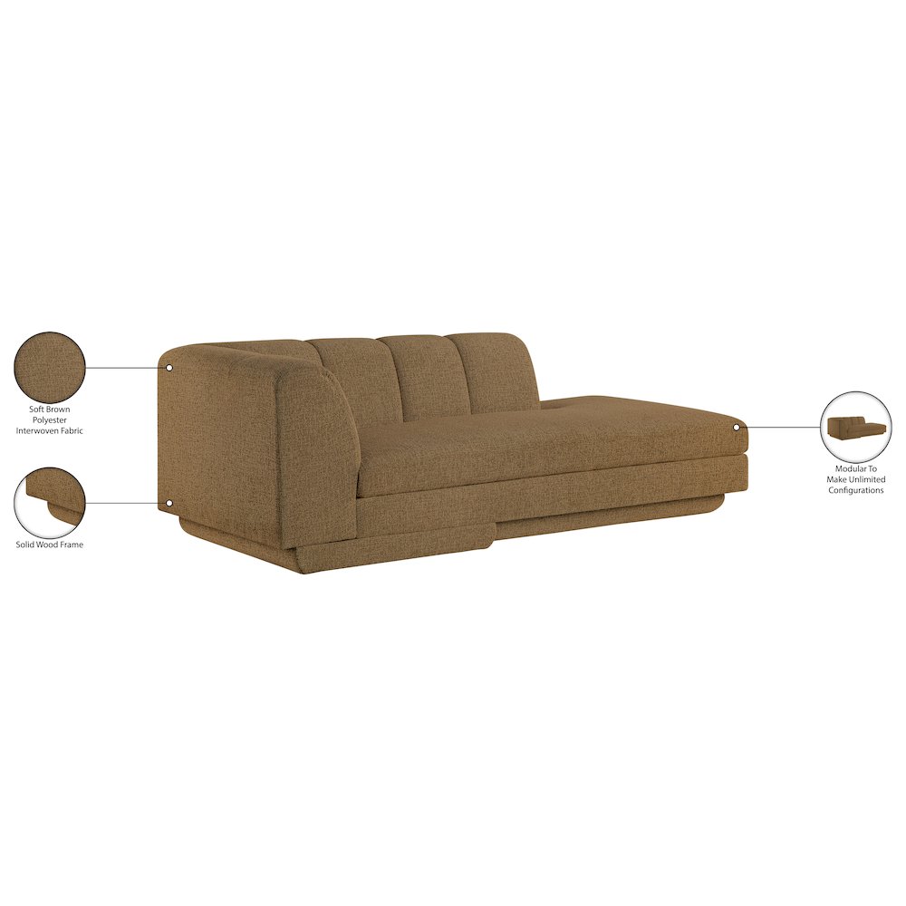 Modari Brown Fabric Upholstered Left Arm Chaise. Picture 8