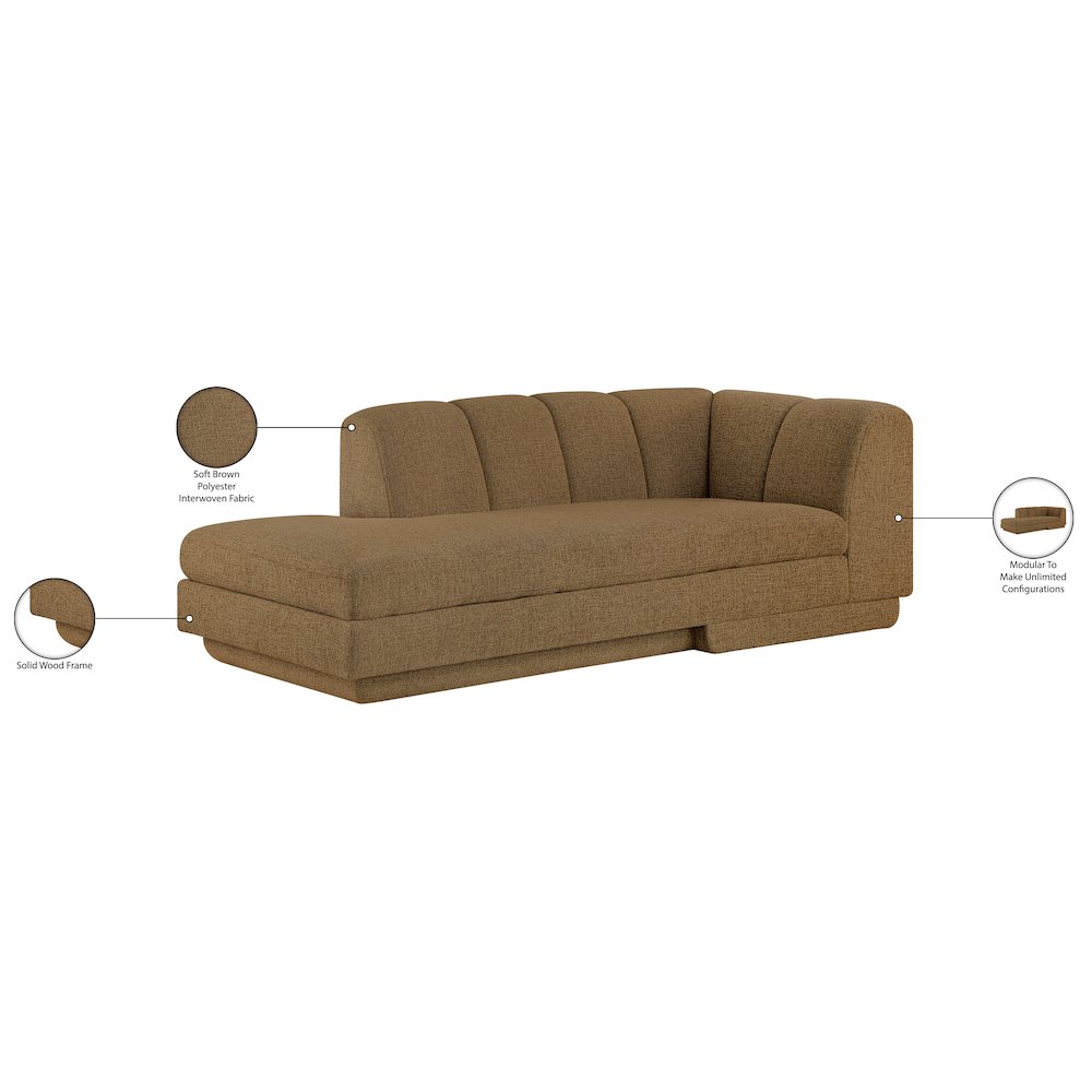 Modari Brown Fabric Upholstered Right Arm Chaise. Picture 8