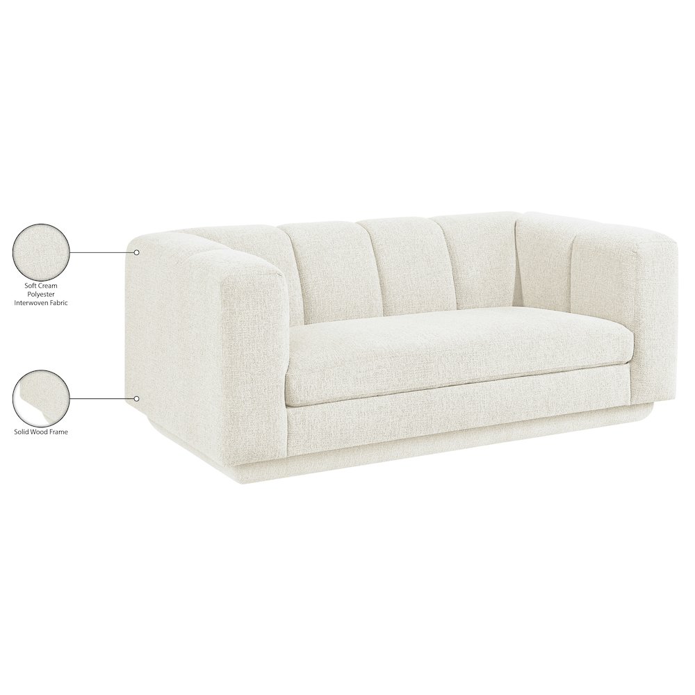 Modari 70.25" Cream Fabric Upholstered Loveseat. Picture 8