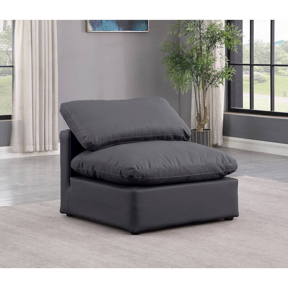 Indulge Black Vegan Leather Armless Chair. Picture 2
