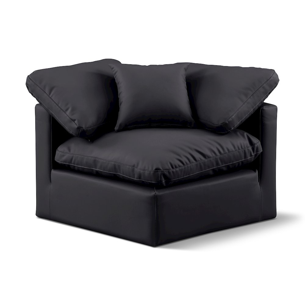 Indulge Black Vegan Leather Corner Chair. Picture 1