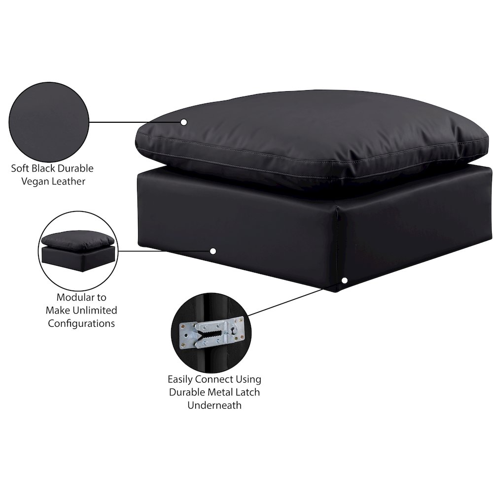 Indulge Black Vegan Leather Ottoman. Picture 5