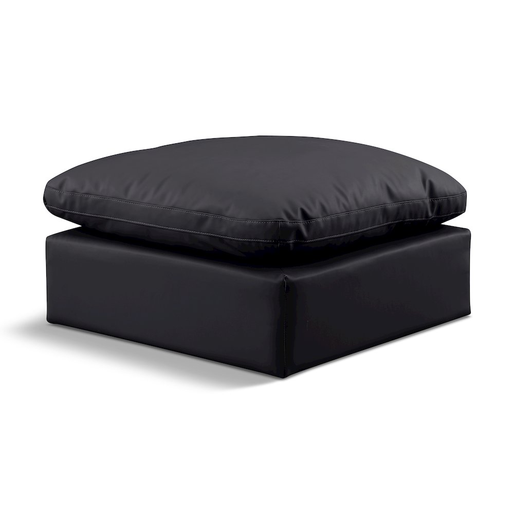 Indulge Black Vegan Leather Ottoman. Picture 1
