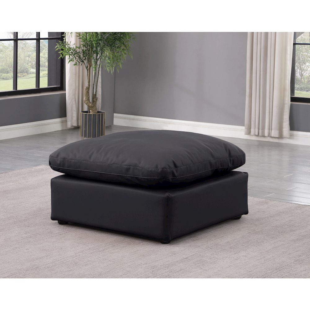 Indulge Black Vegan Leather Ottoman. Picture 2