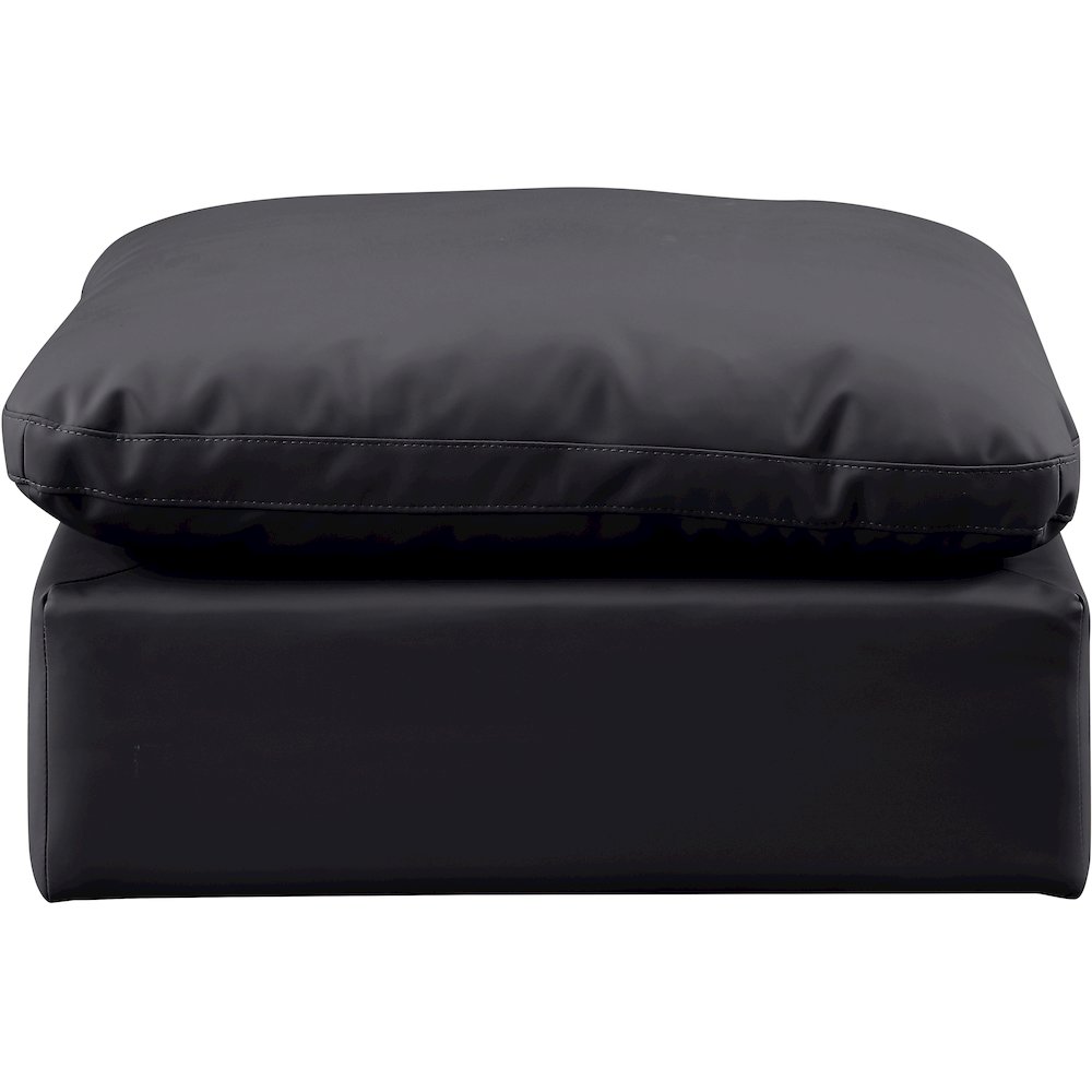 Indulge Black Vegan Leather Ottoman. Picture 3