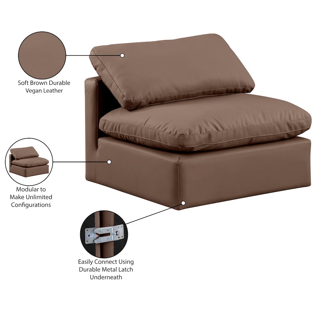 Indulge Brown Vegan Leather Armless Chair. Picture 9