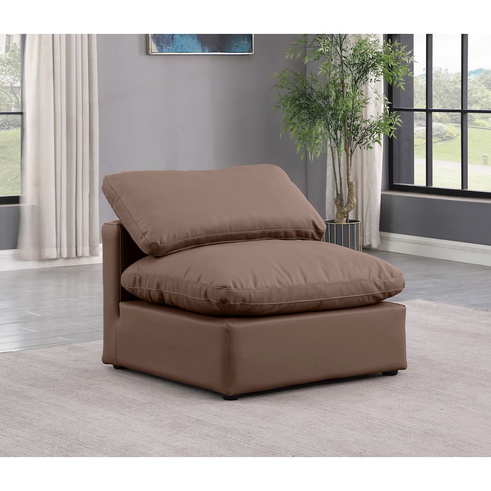 Indulge Brown Vegan Leather Armless Chair. Picture 2