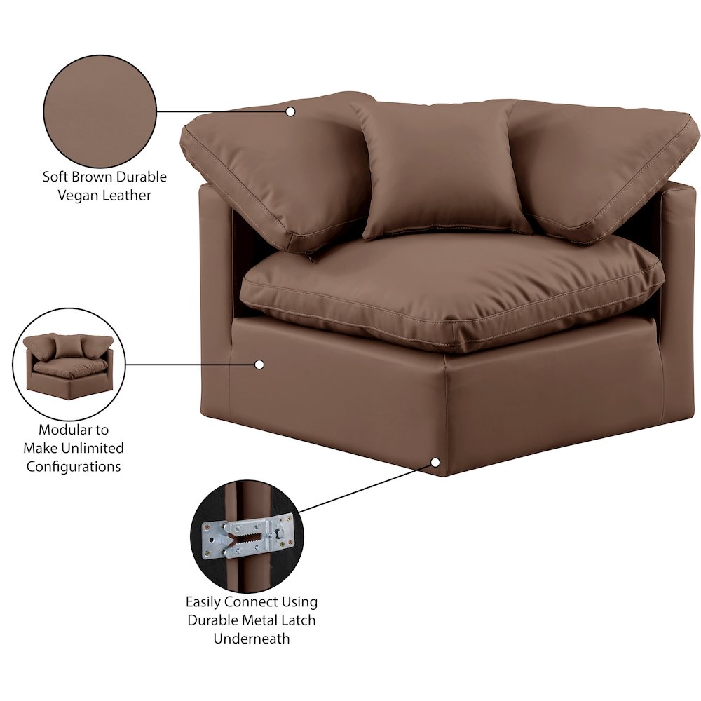 Indulge Brown Vegan Leather Corner Chair. Picture 9