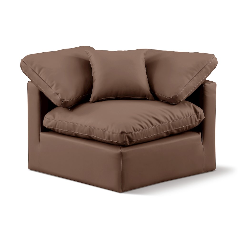 Indulge Brown Vegan Leather Corner Chair. Picture 1