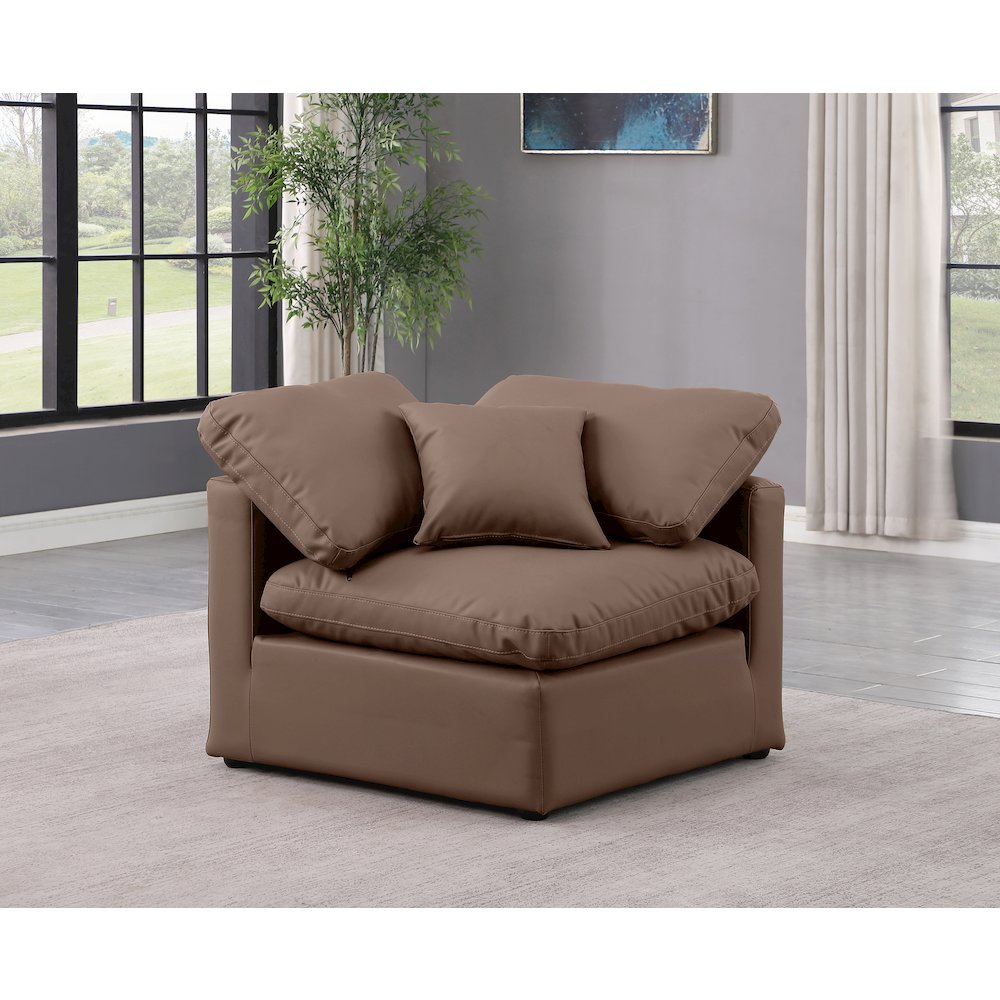 Indulge Brown Vegan Leather Corner Chair. Picture 2
