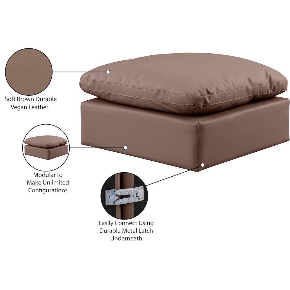 Indulge Brown Vegan Leather Ottoman. Picture 5