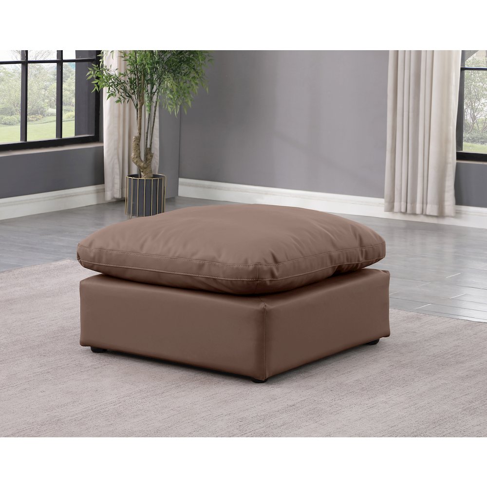 Indulge Brown Vegan Leather Ottoman. Picture 2