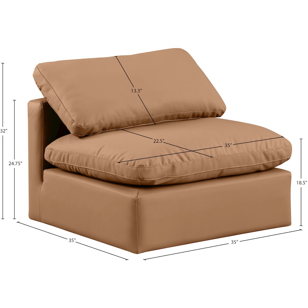Indulge Cognac Vegan Leather Armless Chair. Picture 8