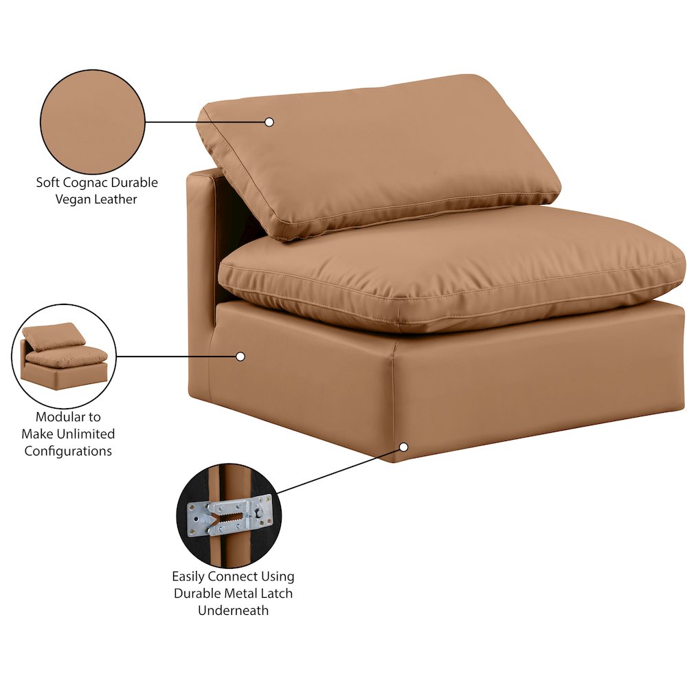 Indulge Cognac Vegan Leather Armless Chair. Picture 9
