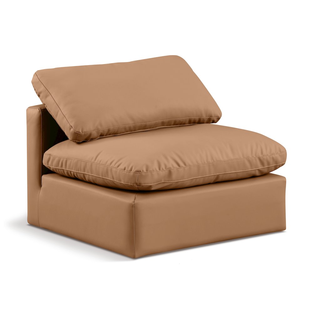 Indulge Cognac Vegan Leather Armless Chair. Picture 1