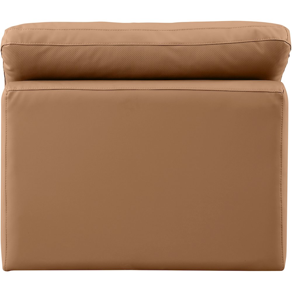 Indulge Cognac Vegan Leather Armless Chair. Picture 3