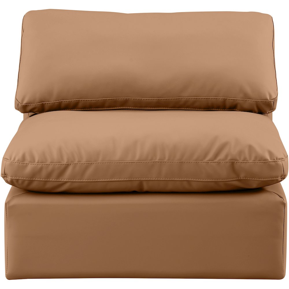 Indulge Cognac Vegan Leather Armless Chair. Picture 4
