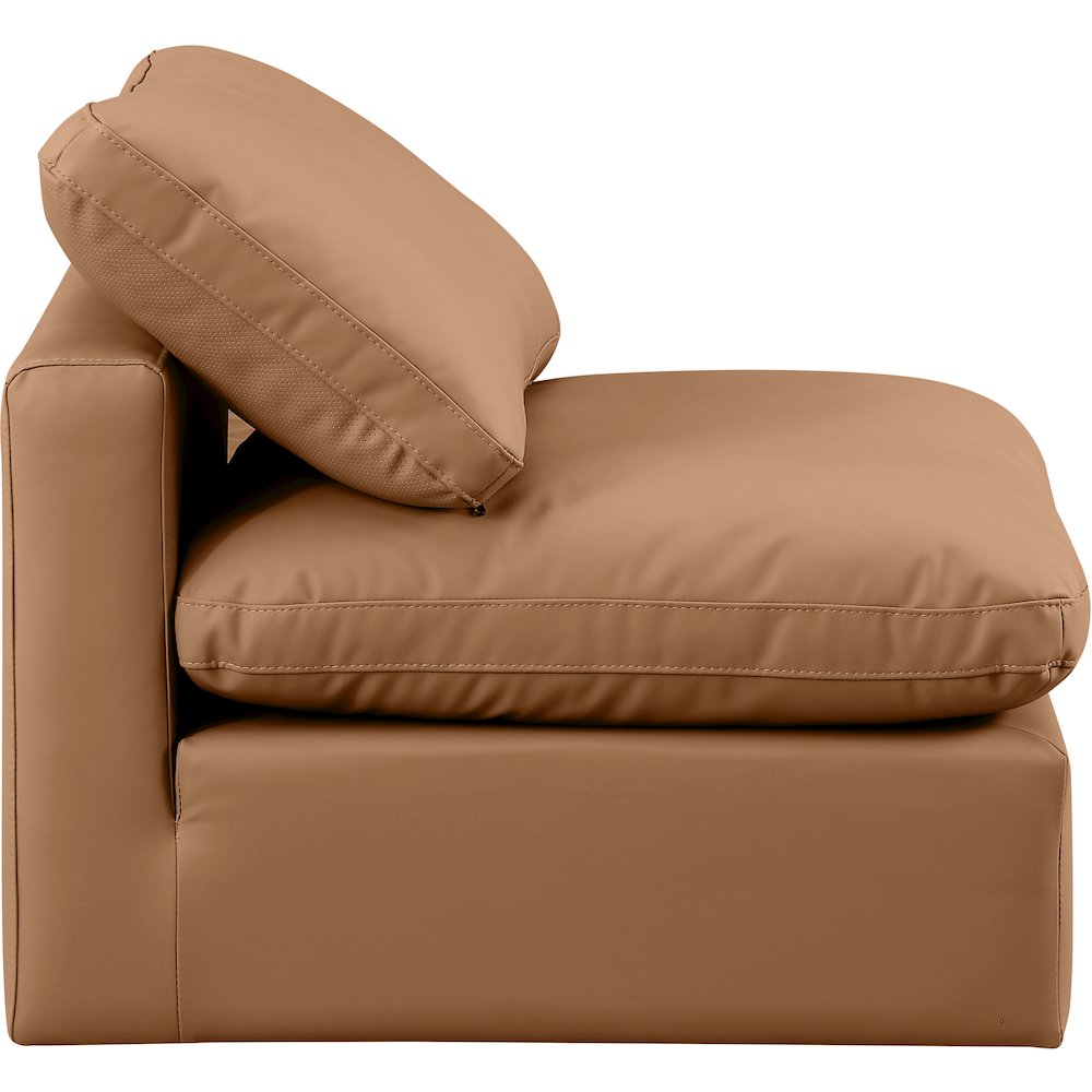Indulge Cognac Vegan Leather Armless Chair. Picture 5