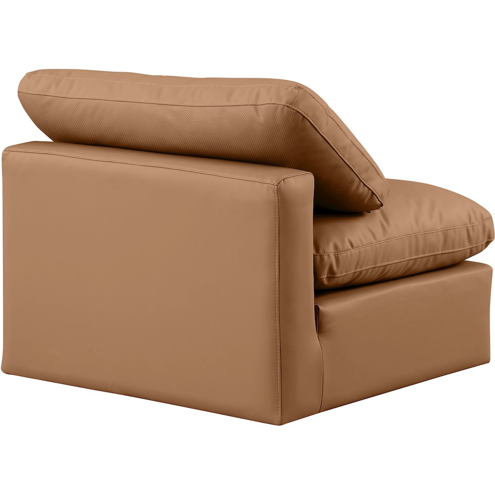 Indulge Cognac Vegan Leather Armless Chair. Picture 6