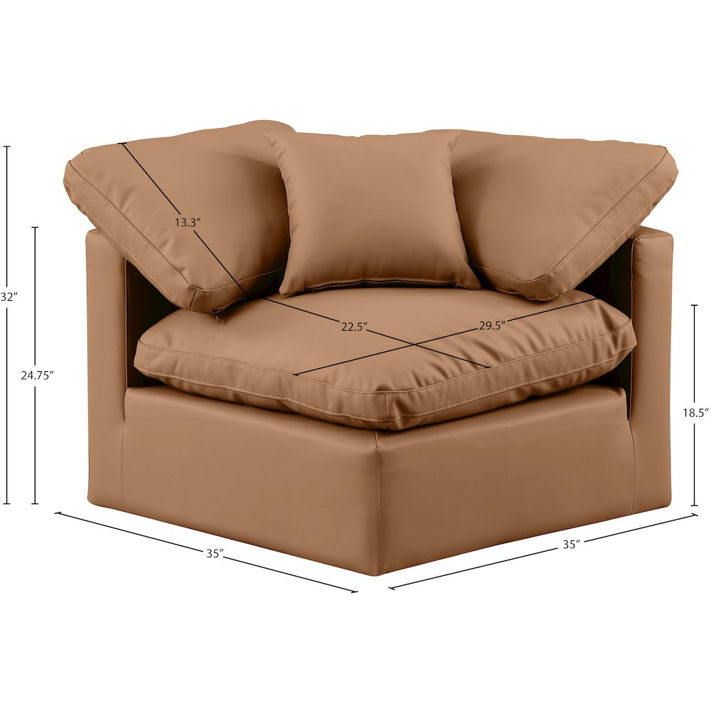 Indulge Cognac Vegan Leather Corner Chair. Picture 8
