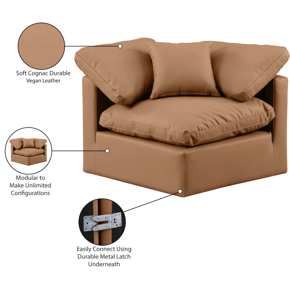 Indulge Cognac Vegan Leather Corner Chair. Picture 9