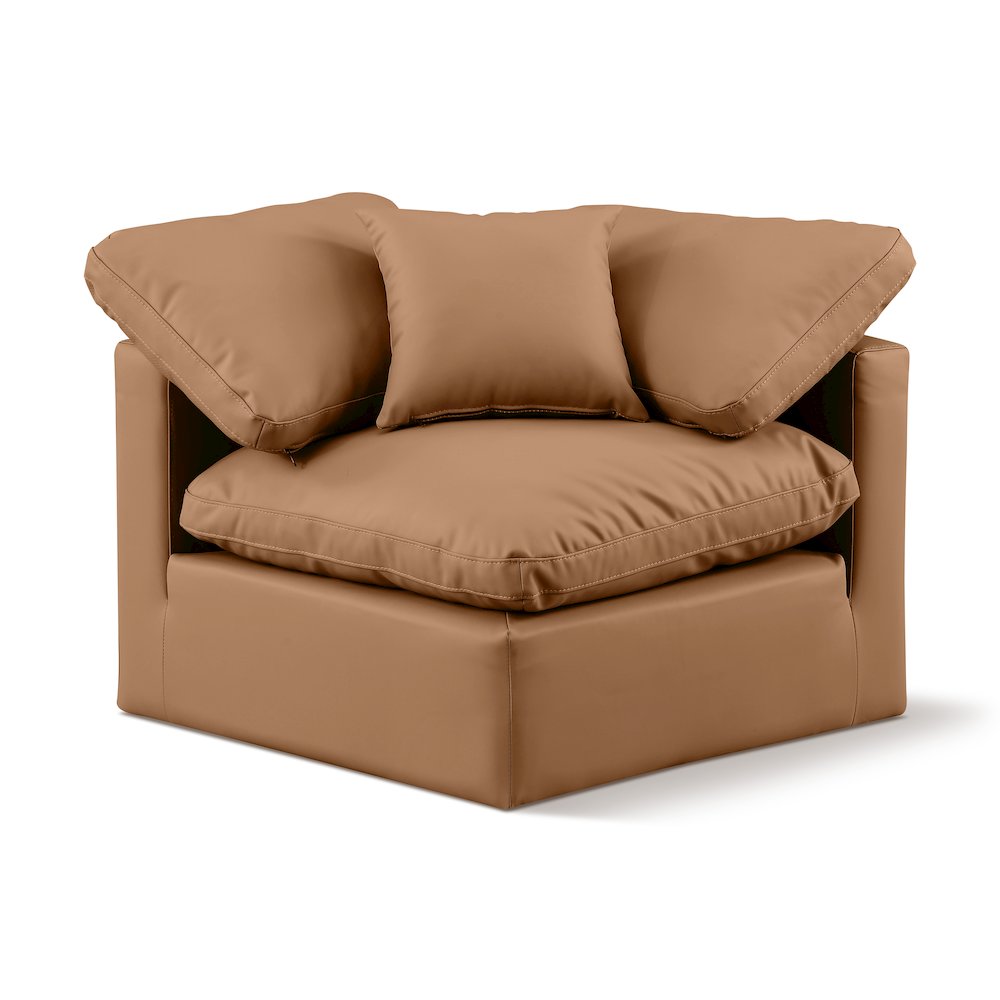 Indulge Cognac Vegan Leather Corner Chair. Picture 1