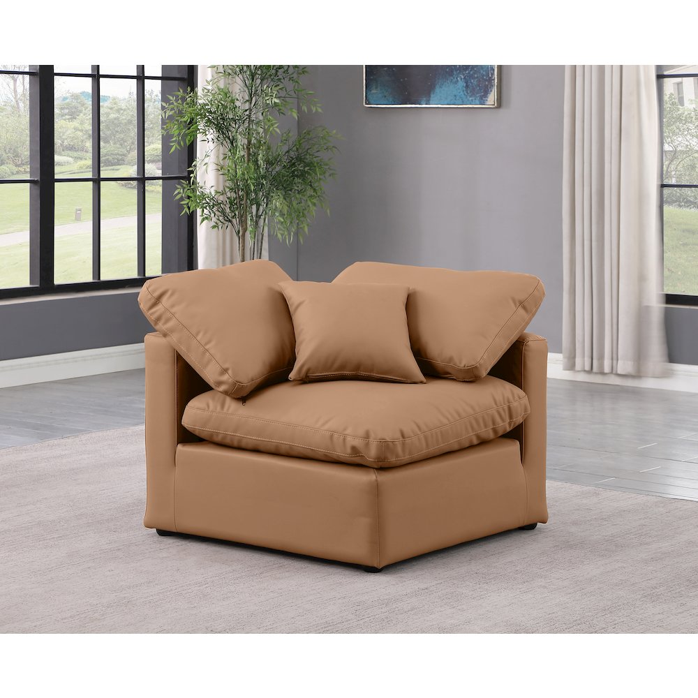 Indulge Cognac Vegan Leather Corner Chair. Picture 2