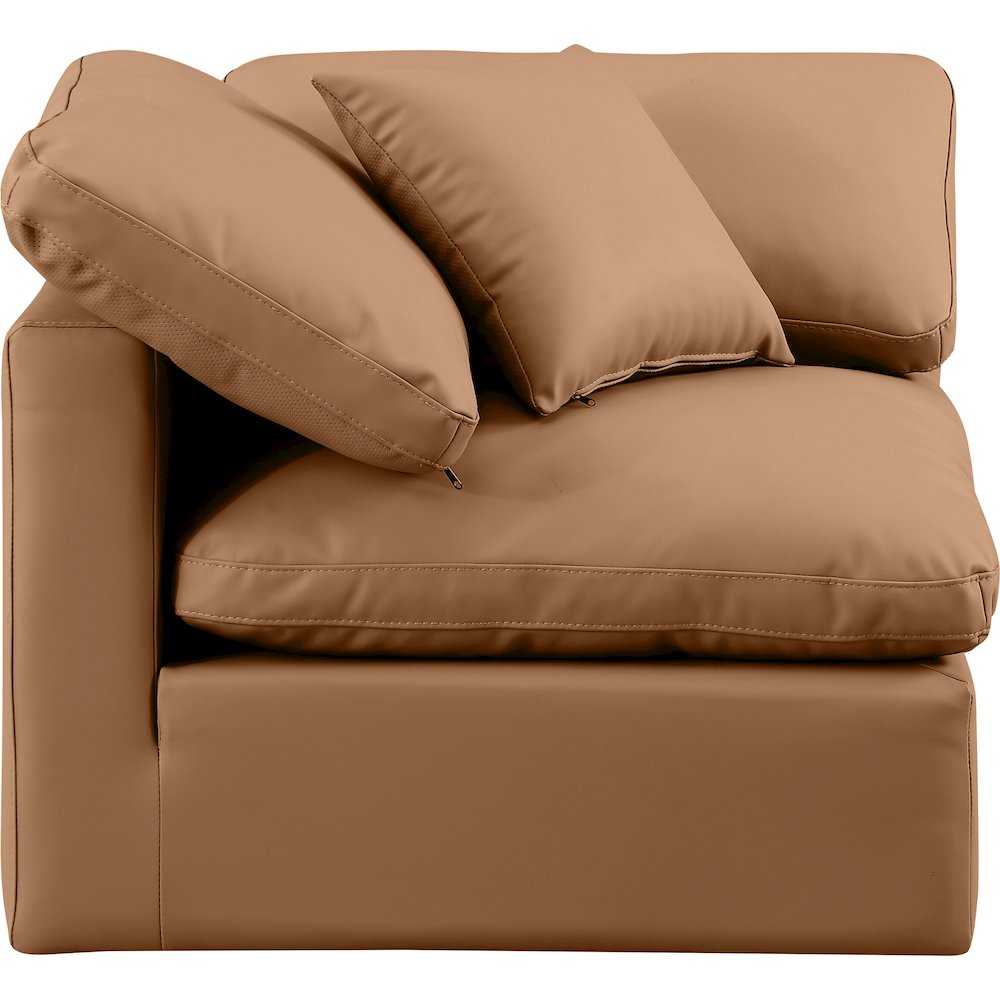 Indulge Cognac Vegan Leather Corner Chair. Picture 4