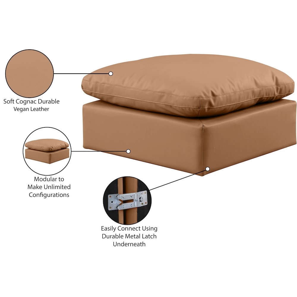 Indulge Cognac Vegan Leather Ottoman. Picture 5
