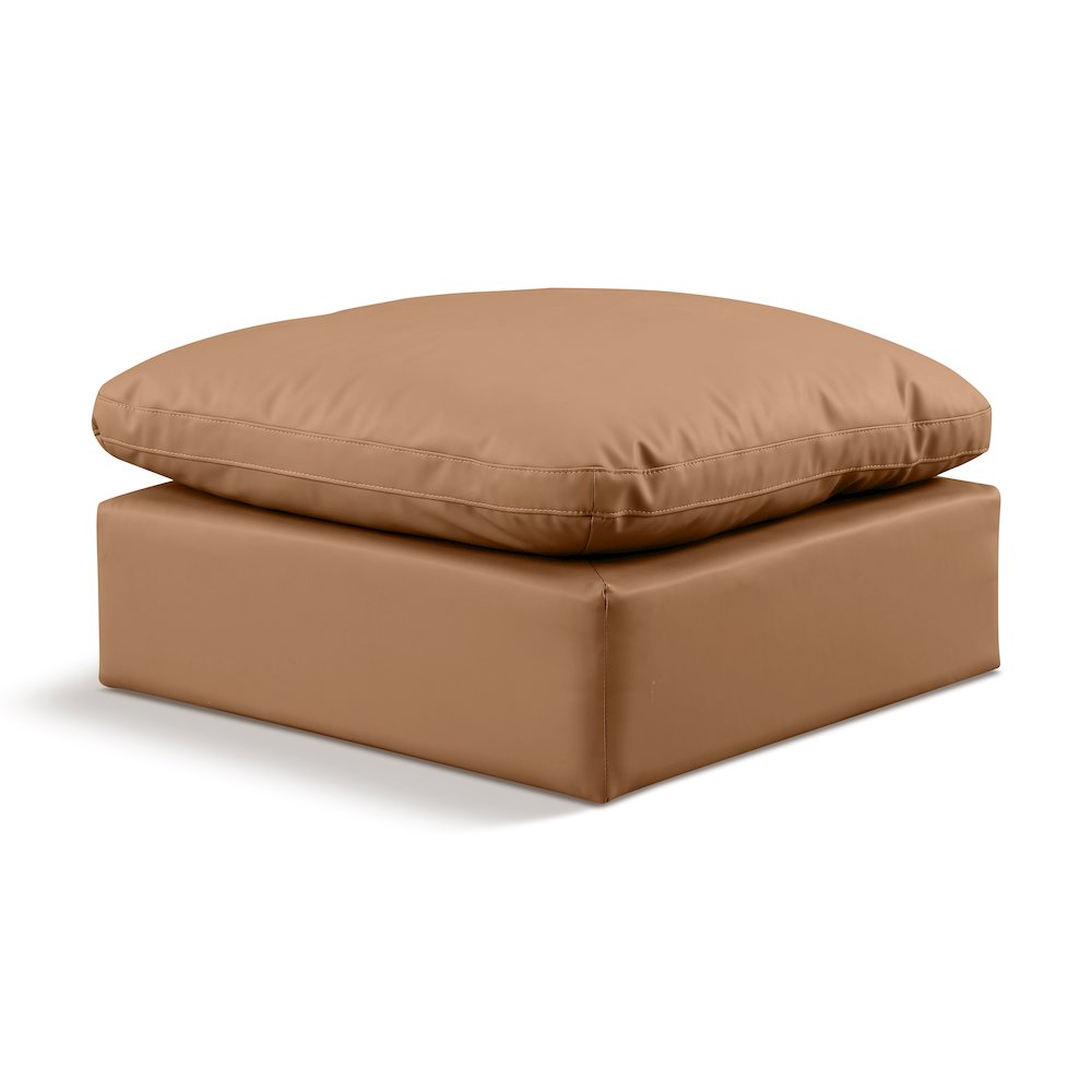 Indulge Cognac Vegan Leather Ottoman. Picture 1