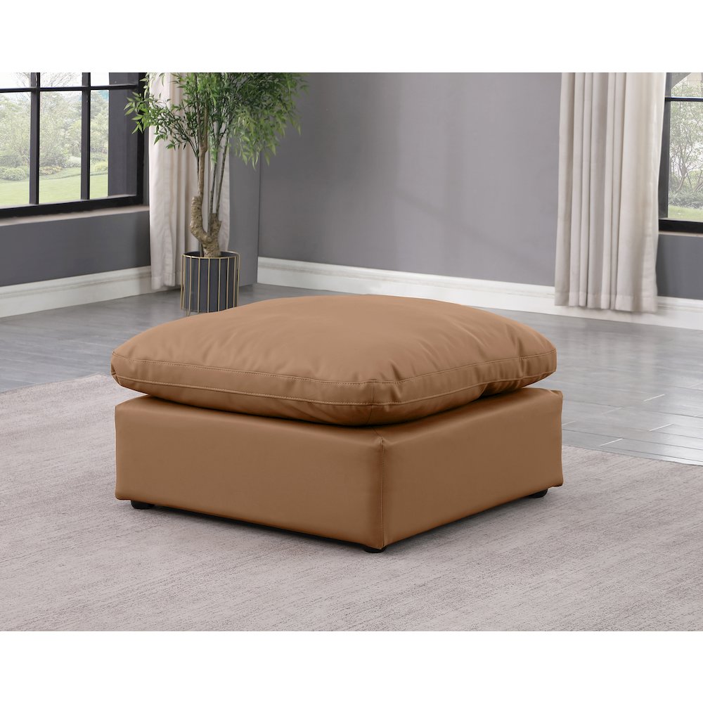 Indulge Cognac Vegan Leather Ottoman. Picture 2
