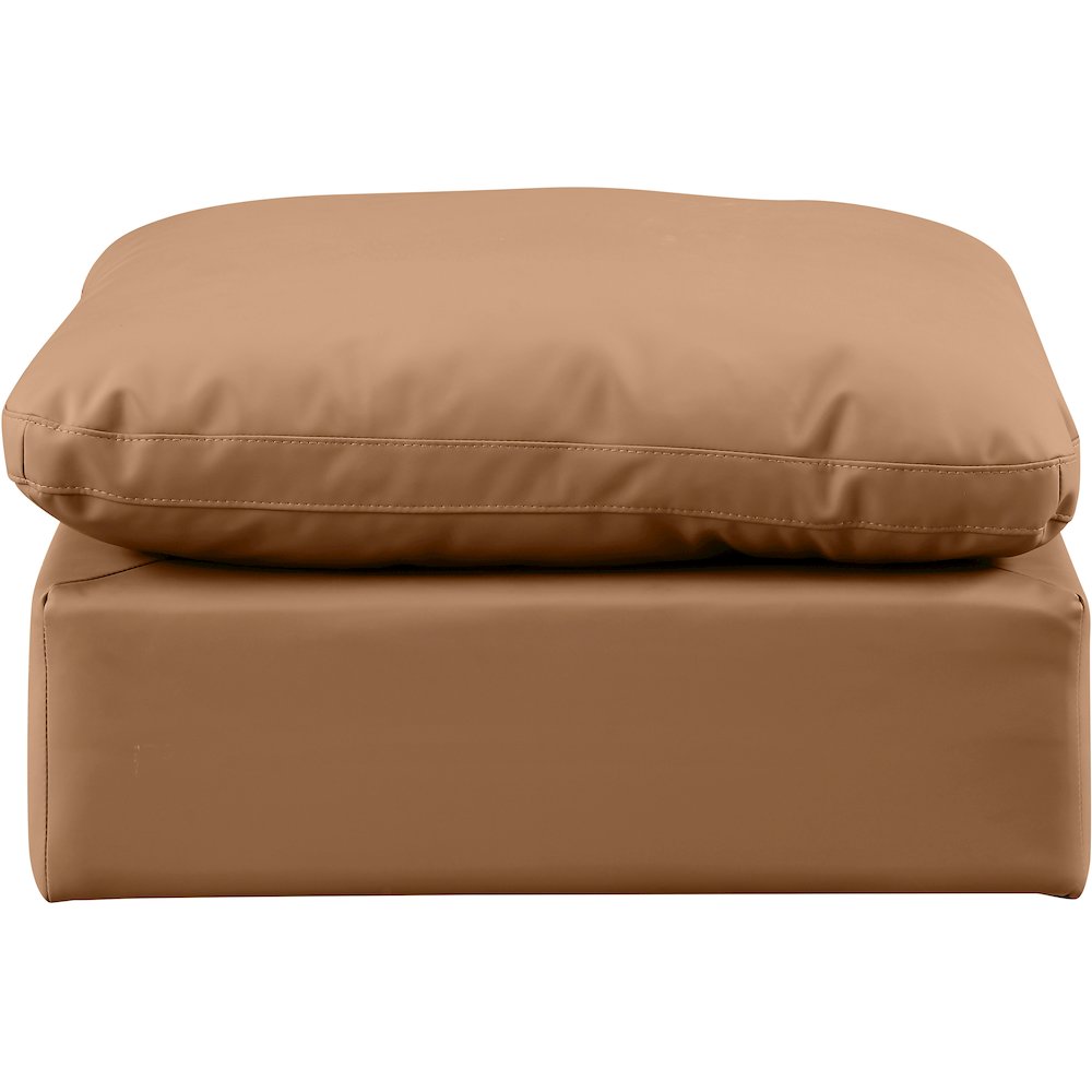 Indulge Cognac Vegan Leather Ottoman. Picture 3