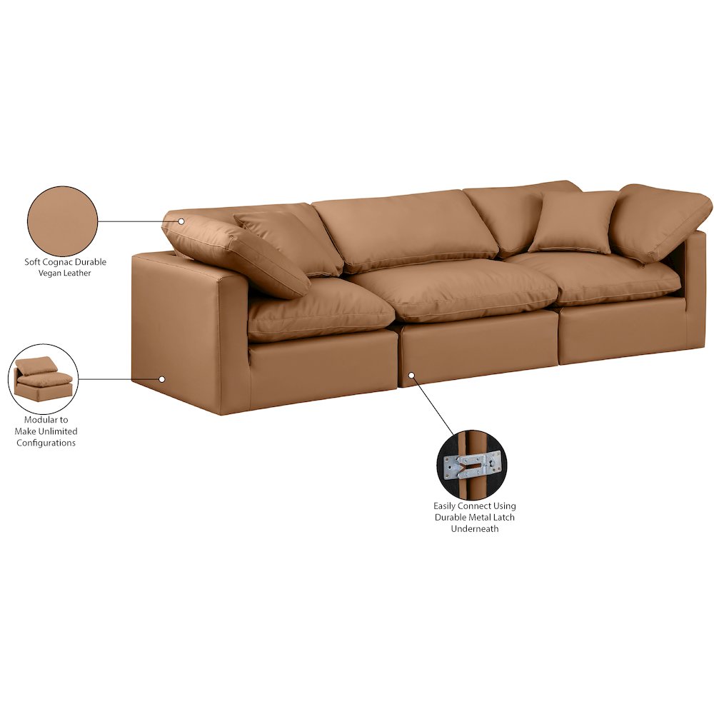 Indulge Cognac Vegan Leather Modular Sofa. Picture 9