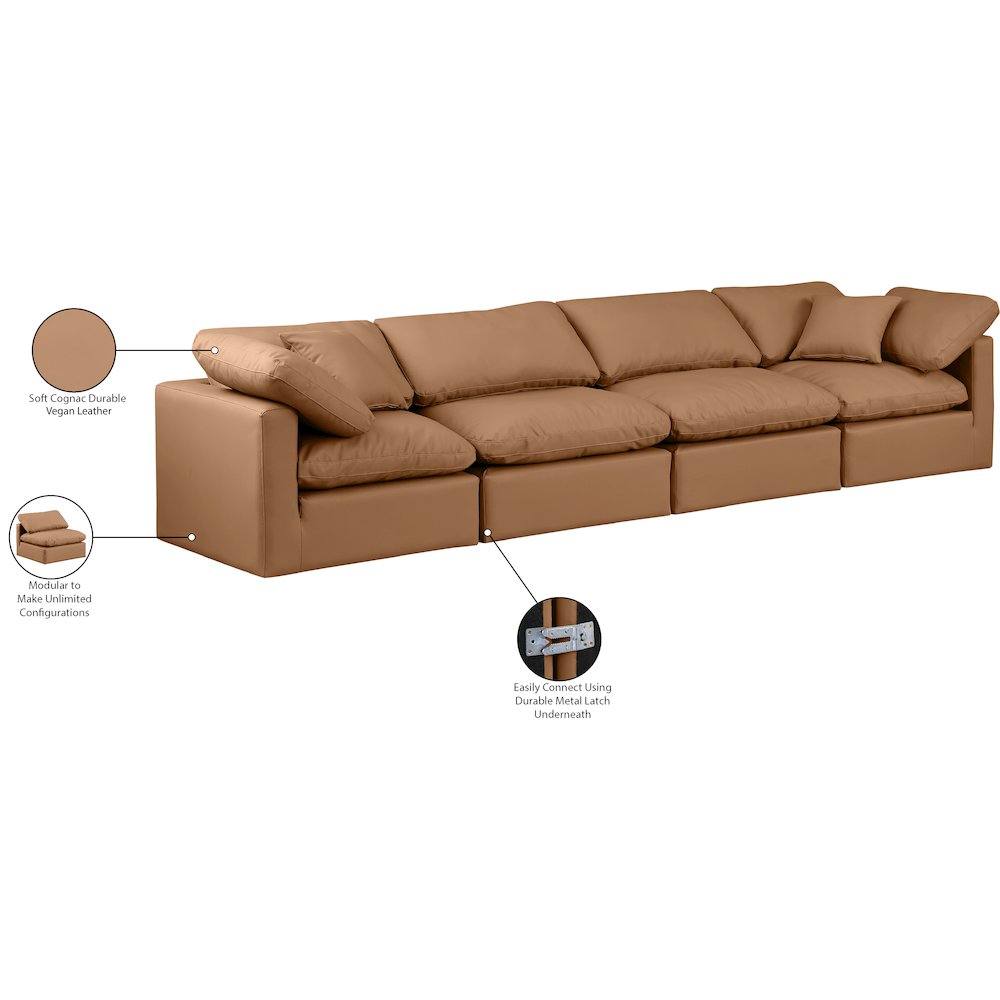 Indulge Cognac Vegan Leather Modular Sofa. Picture 9
