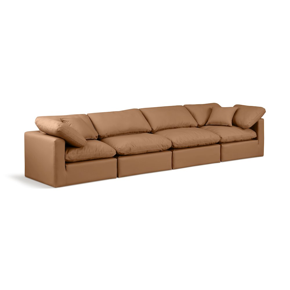 Indulge Cognac Vegan Leather Modular Sofa. Picture 1