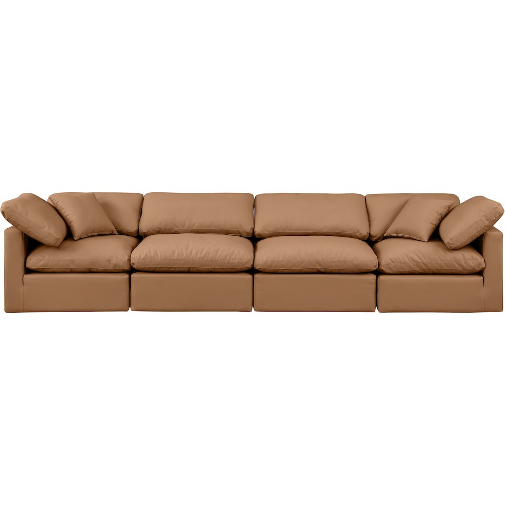 Indulge Cognac Vegan Leather Modular Sofa. Picture 4