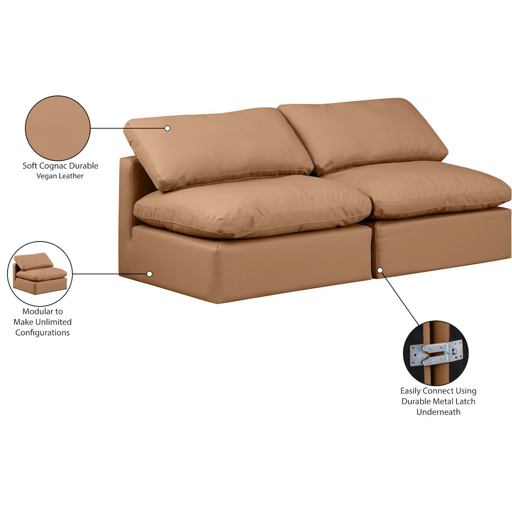 Indulge Cognac Vegan Leather Modular Sofa. Picture 8