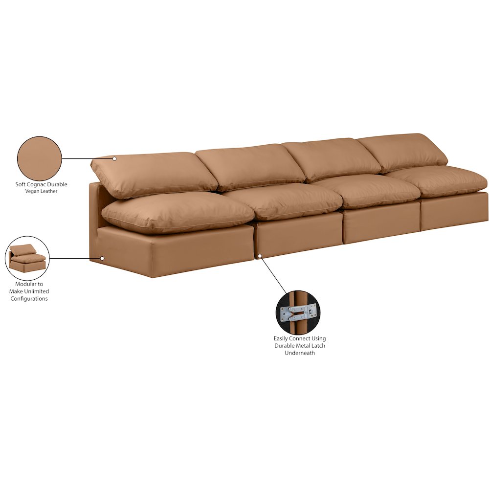 Indulge Cognac Vegan Leather Modular Sofa. Picture 8