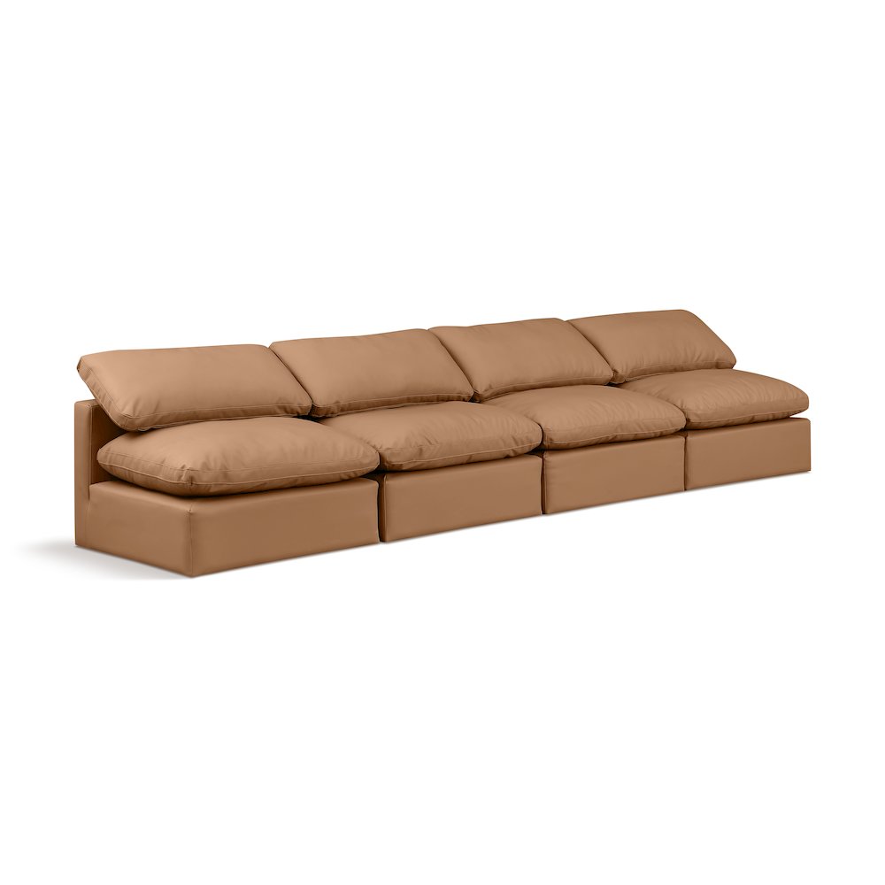 Indulge Cognac Vegan Leather Modular Sofa. Picture 1