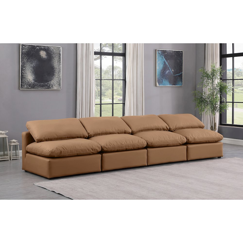Indulge Cognac Vegan Leather Modular Sofa. Picture 2