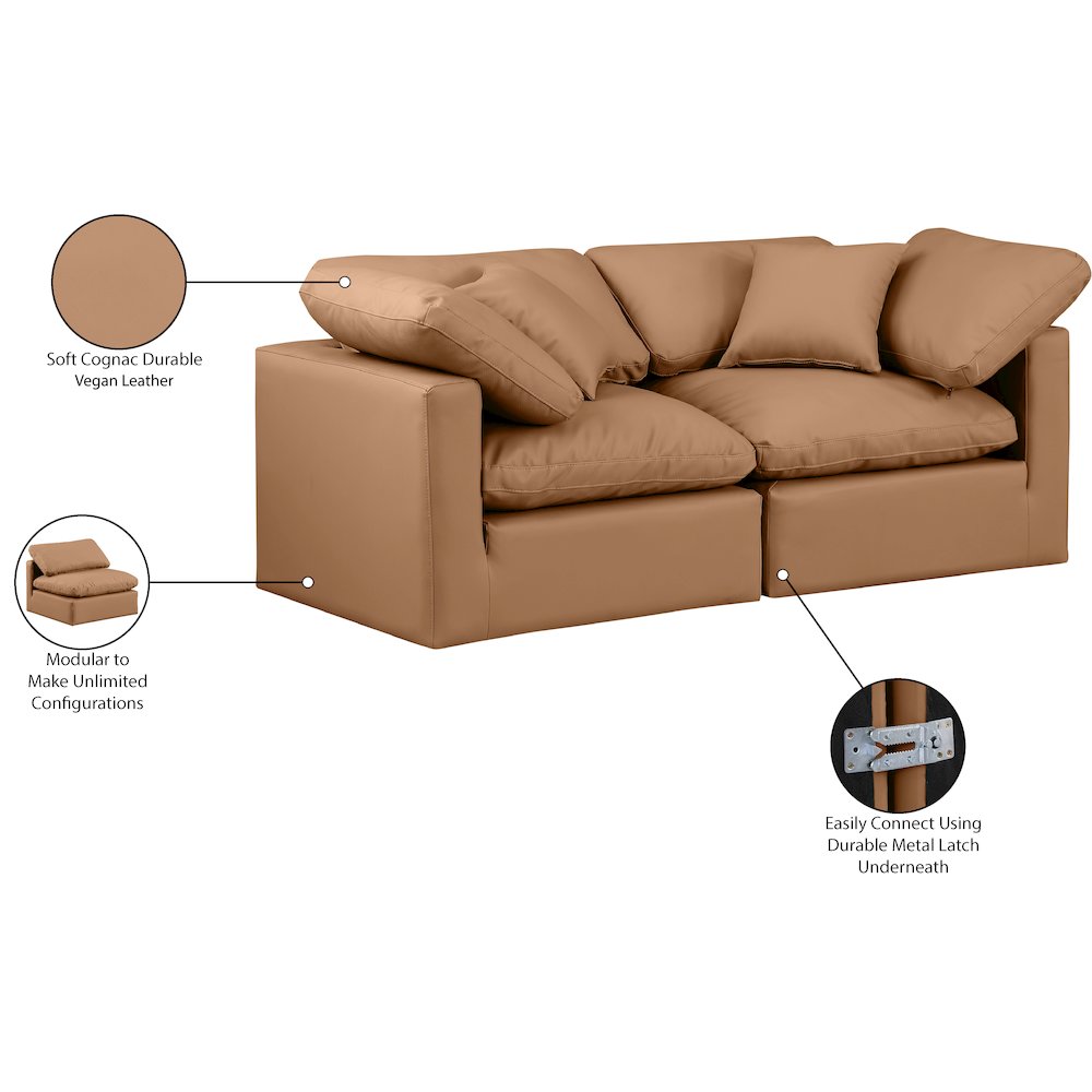 Indulge Cognac Vegan Leather Modular Sofa. Picture 9