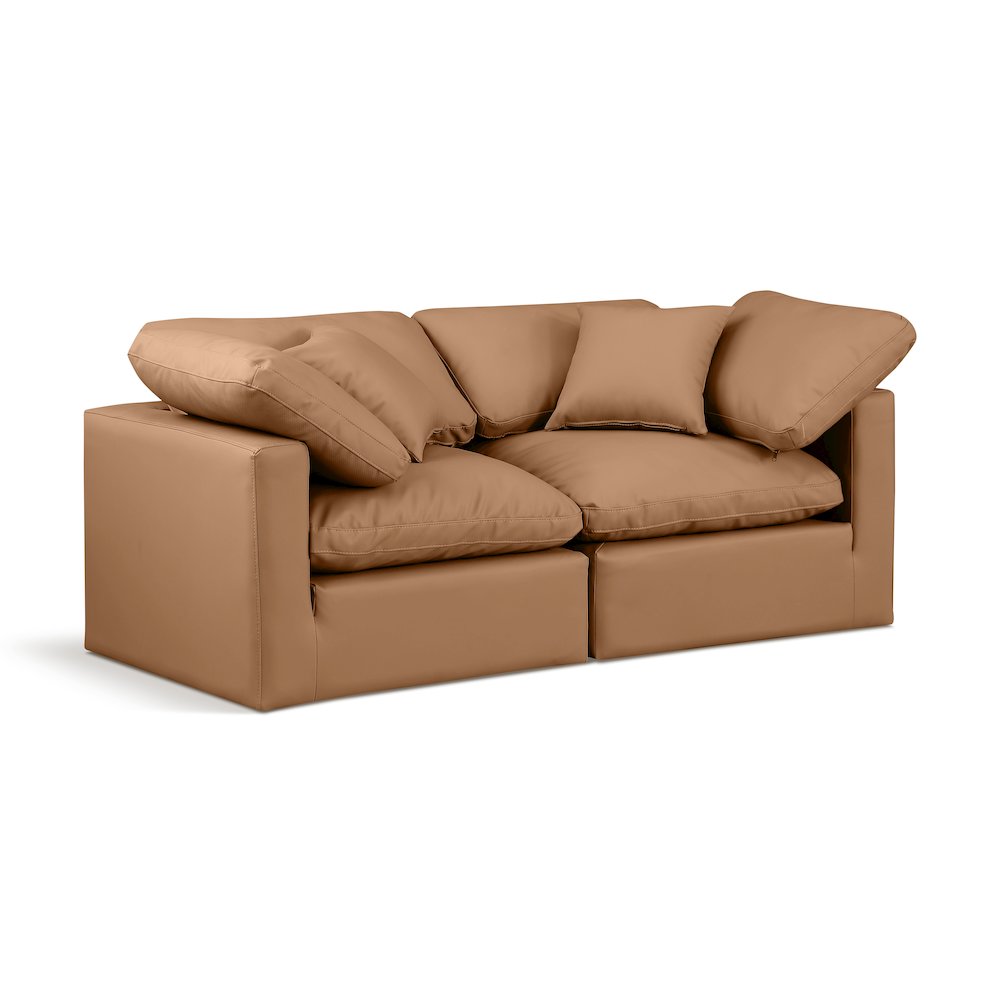 Indulge Cognac Vegan Leather Modular Sofa. Picture 1