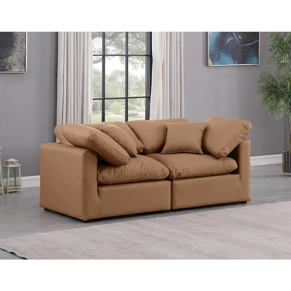 Indulge Cognac Vegan Leather Modular Sofa. Picture 2