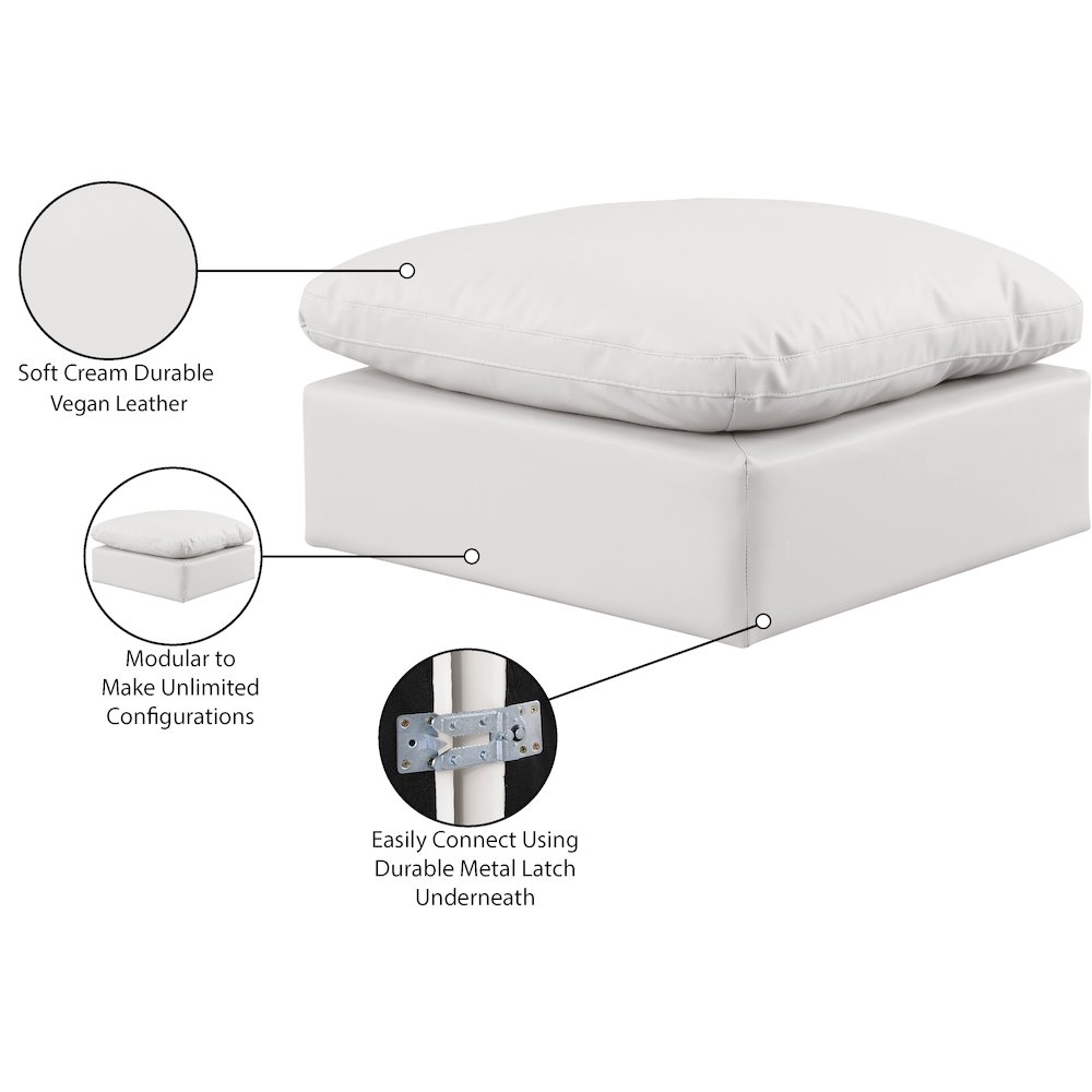Indulge Cream Vegan Leather Ottoman. Picture 5