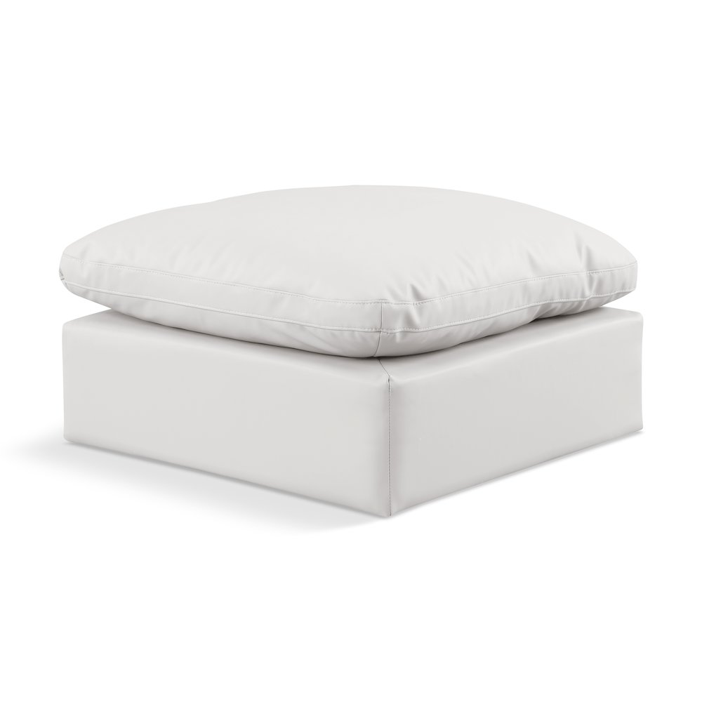 Indulge Cream Vegan Leather Ottoman. Picture 1