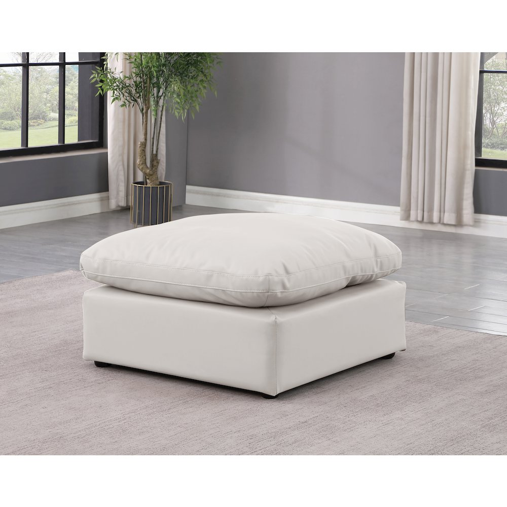 Indulge Cream Vegan Leather Ottoman. Picture 2