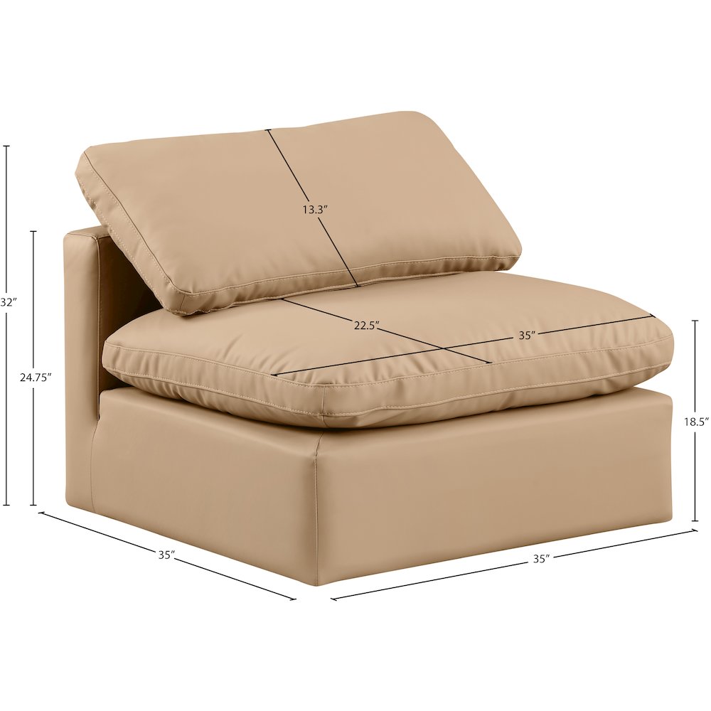 Indulge Tan Vegan Leather Armless Chair. Picture 8