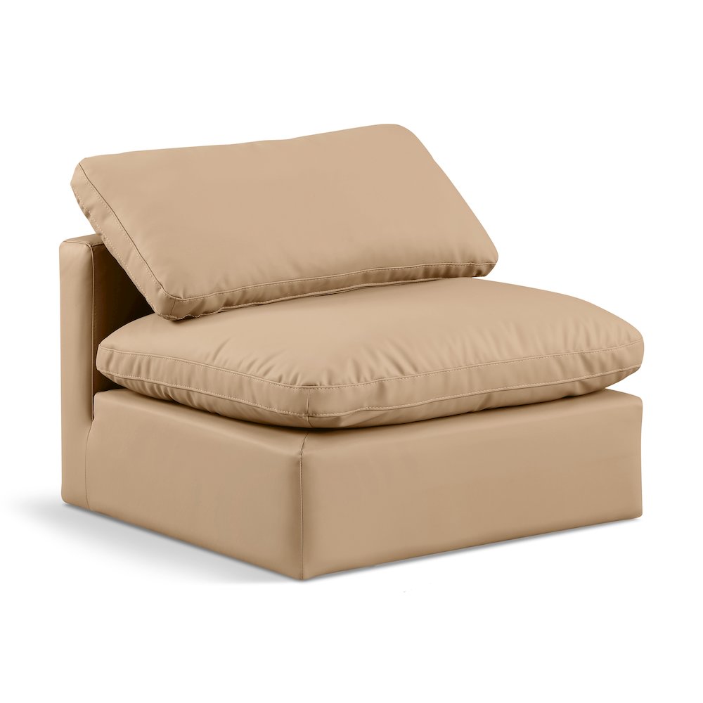 Indulge Tan Vegan Leather Armless Chair. Picture 1