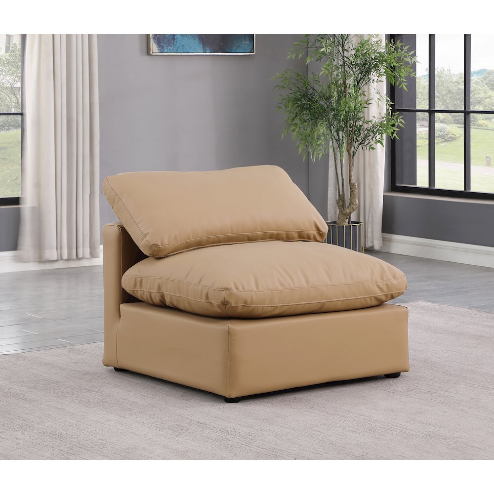 Indulge Tan Vegan Leather Armless Chair. Picture 2